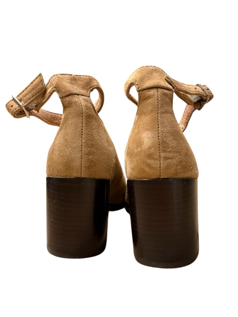 Madewell The Annalise Ankle-Strap Pump Suede Tan Brown Block Heel Preppy Boho - Picture 4 of 7